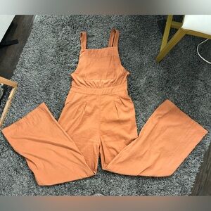 Tie Back Burnt Orange Boho Cottagecore Wide Leg Jumpsuit Overalls- Medium
